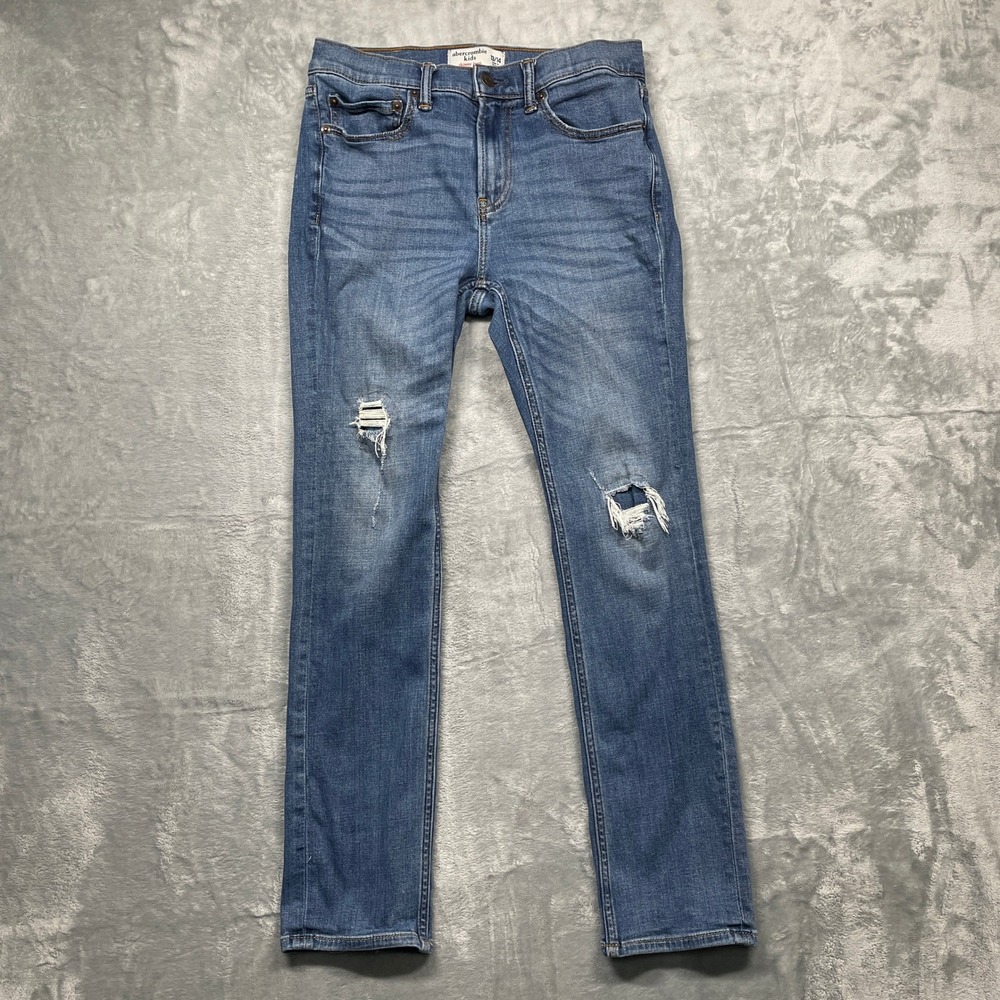 Abercrombie Kids Skinny Jean Kids Size 13/14 Blue Distressed Ripped Denim
